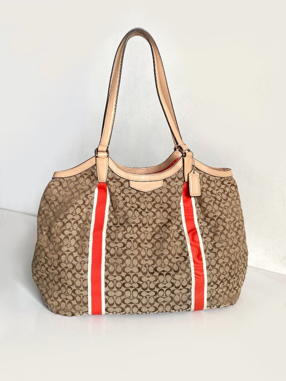 Coach Signature Orange Stripe Devin Shoulder Bag